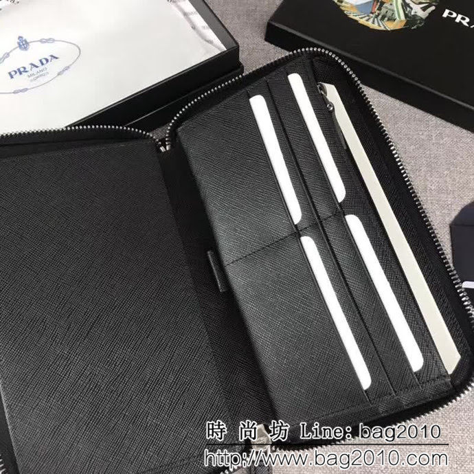 PRADA普拉達 專櫃最新爆款 十字紋牛皮 男士大號單拉鏈錢包 2ML188 DD1872